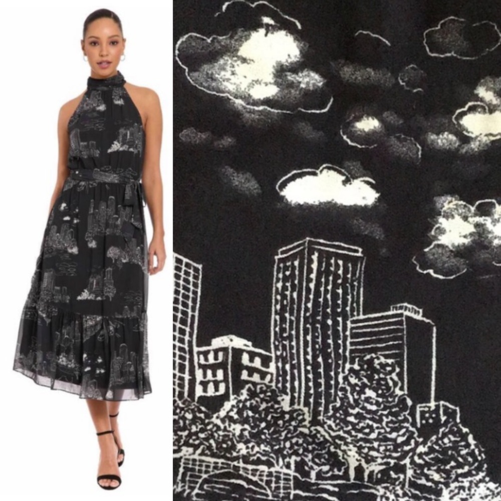 Anthro Cityscape Black & White Halter Dress by London Times